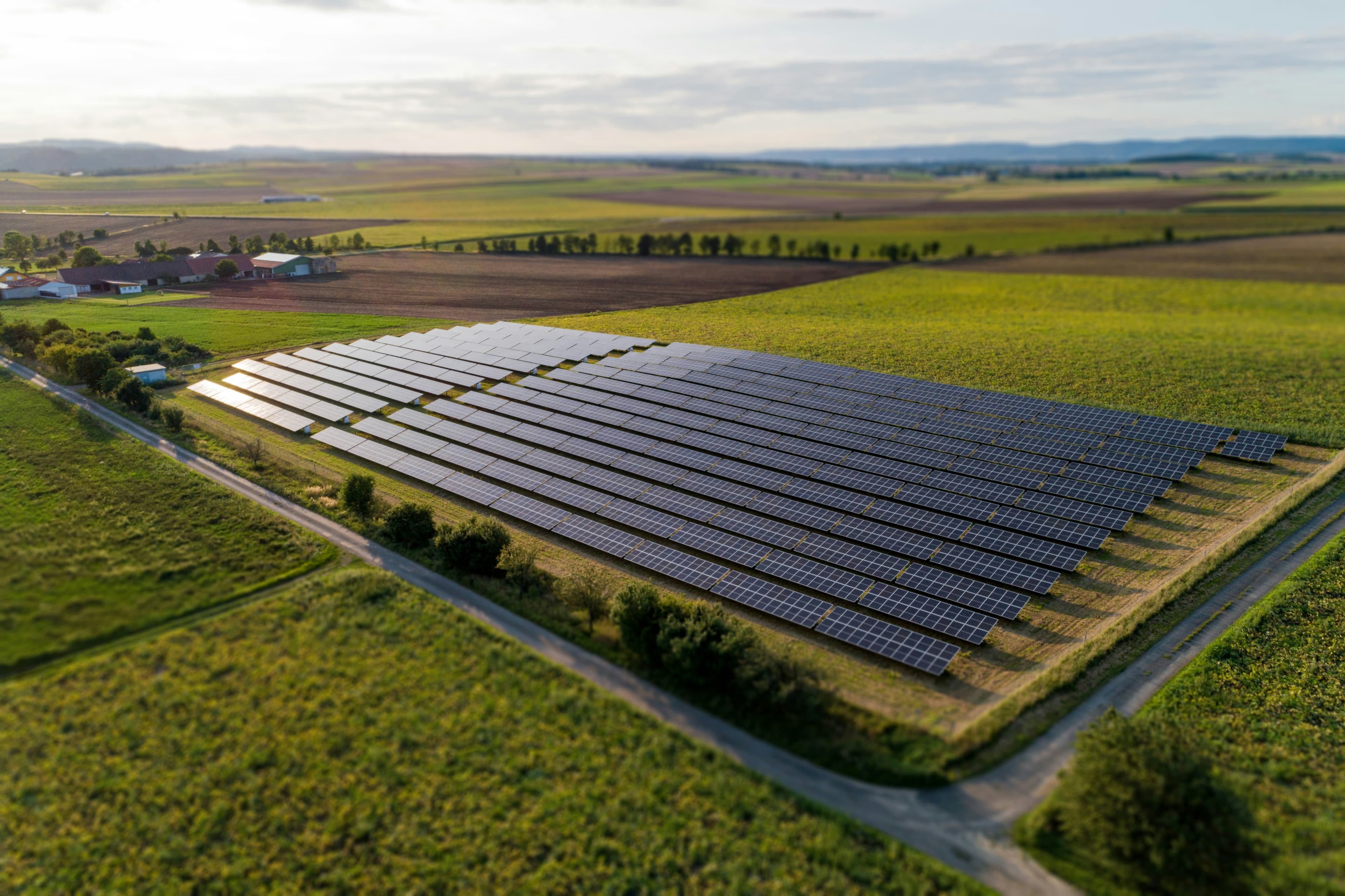 Aerial view of a utility-scale solar farm